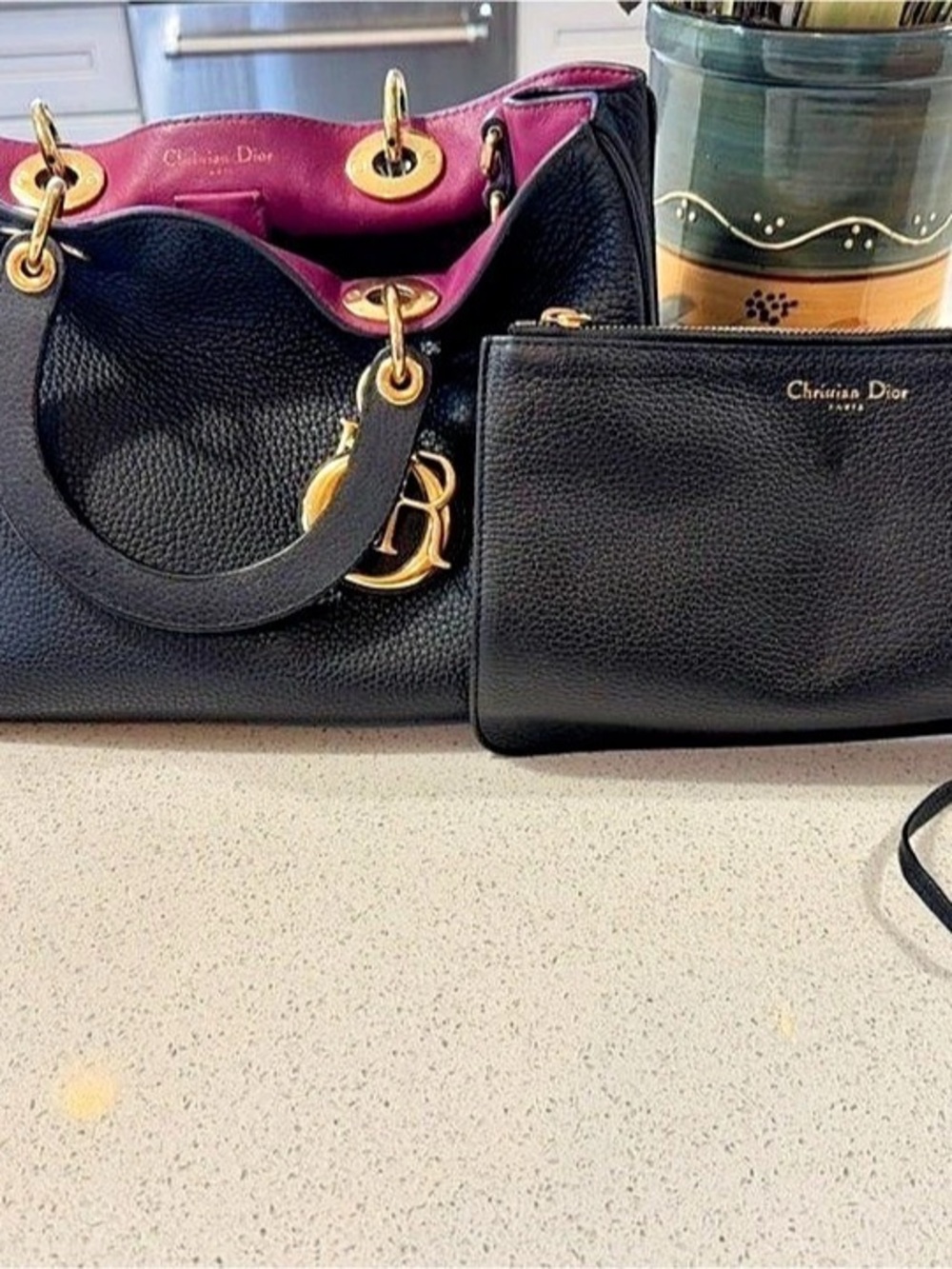 Christian Dior Diorissimo Tote Black & Pink with Wristlet